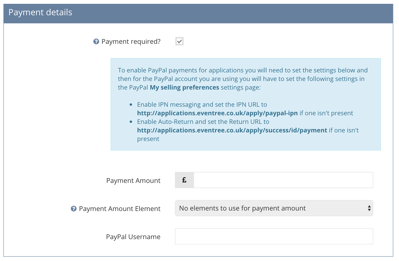 Payment needed checkbox